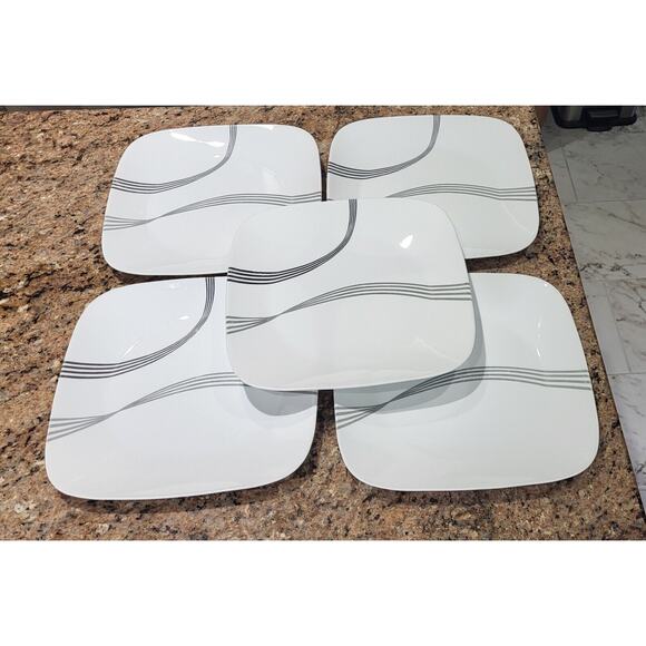 Corelle Urban Arc 10.5" Square White Dinner Plates Set of 5 Gray/Black Stripes - Picture 2 of 13
